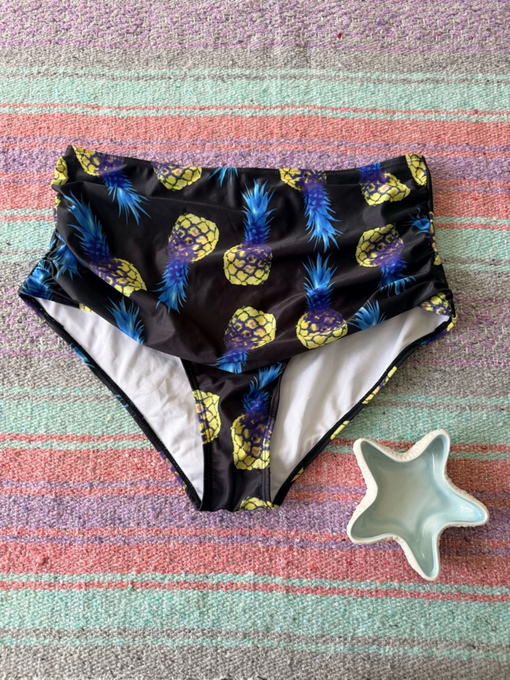 Black Pineapple Print High Waist Bikini Bottoms XXL